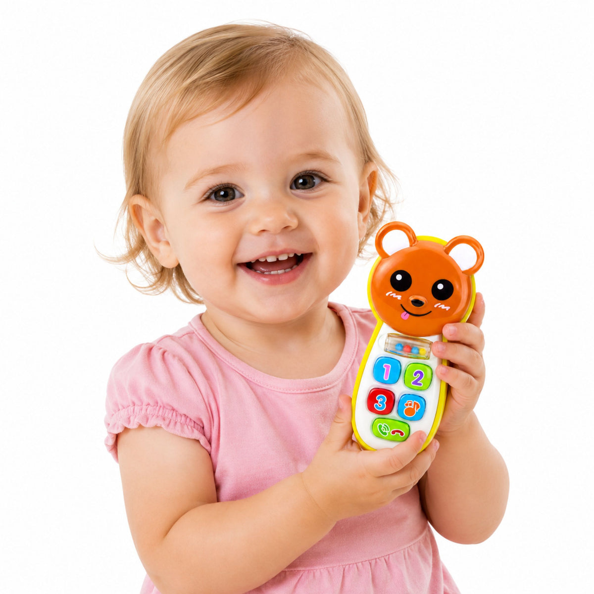Interactive Baby Phone Teddy Bear With Mirror Rattle Lights Sounds