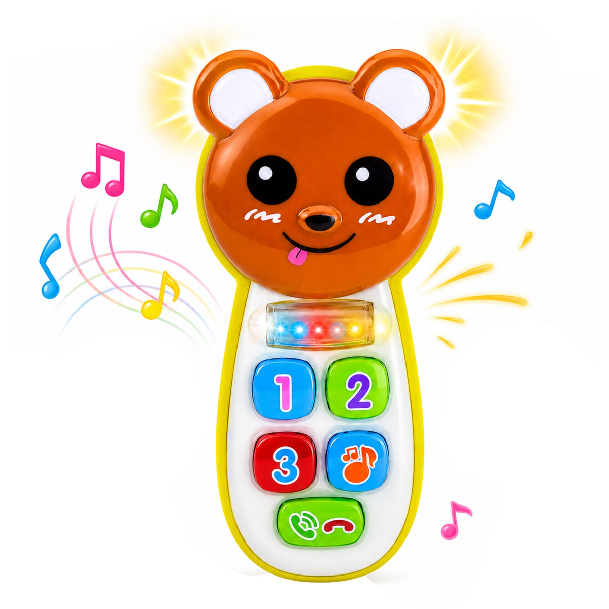 Interactive Baby Phone Teddy Bear With Mirror Rattle Lights Sounds