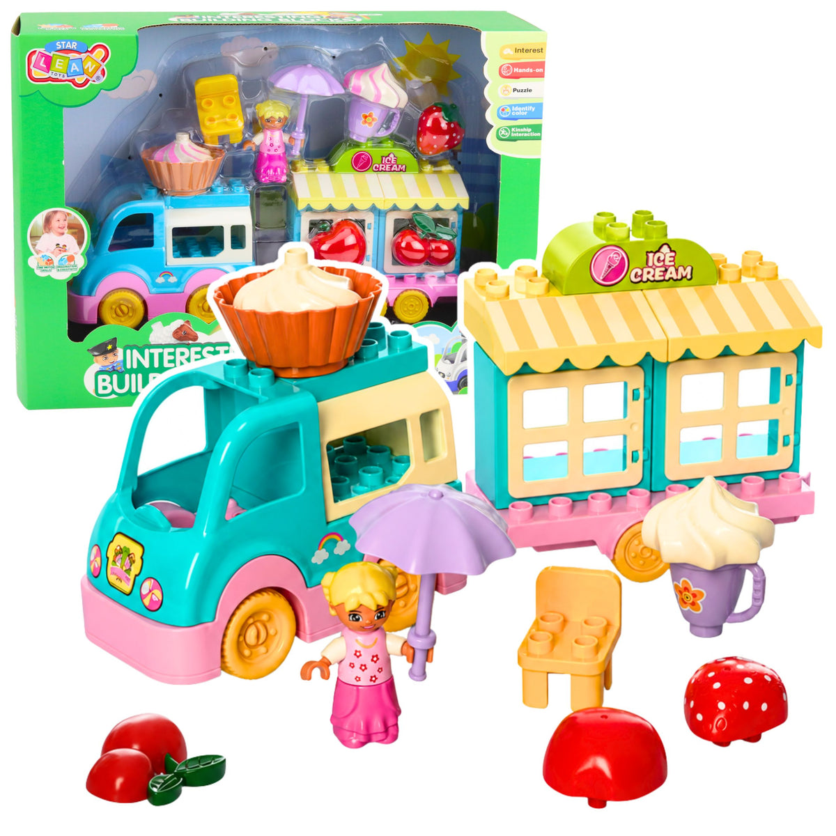 Ice Cream Shop Car With Motorized Girl Figure Desserts Blocks Set