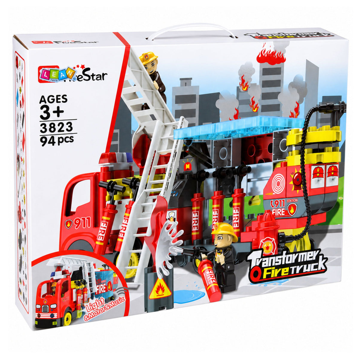 Bloques de camión de bomberos plegables Figuras de bomberos Luces Sonidos 94 piezas.