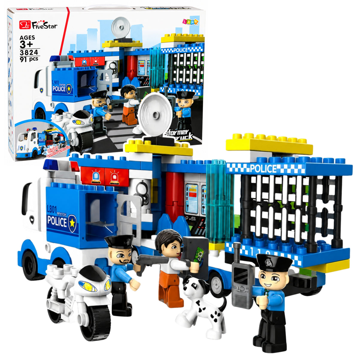 Cărămizi Construcții Camion Poliție Motocicletă Figurine Poliție 91 Buc.