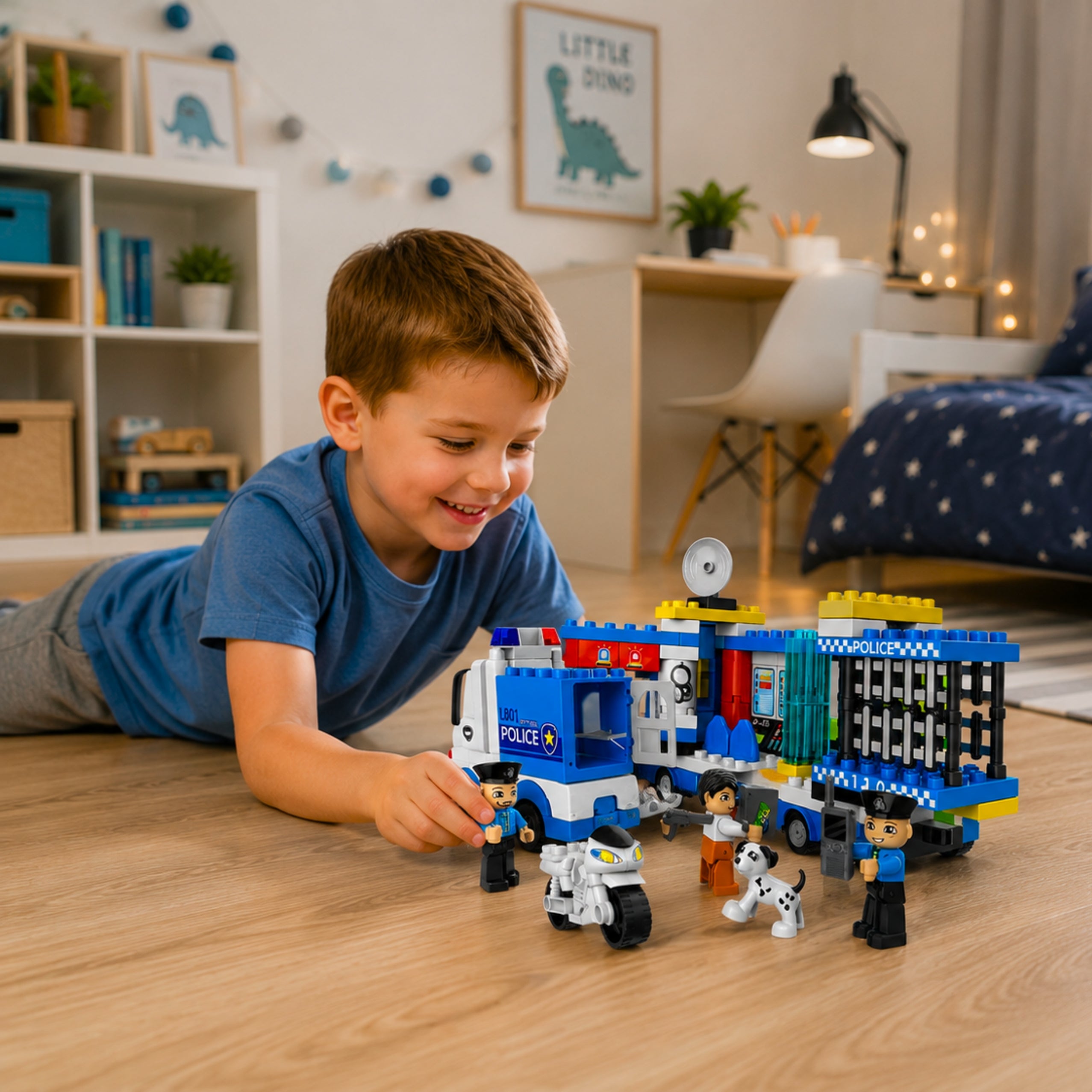 Construction Bricks Police Truck Motorcycle Police Figures 91 Pcs.