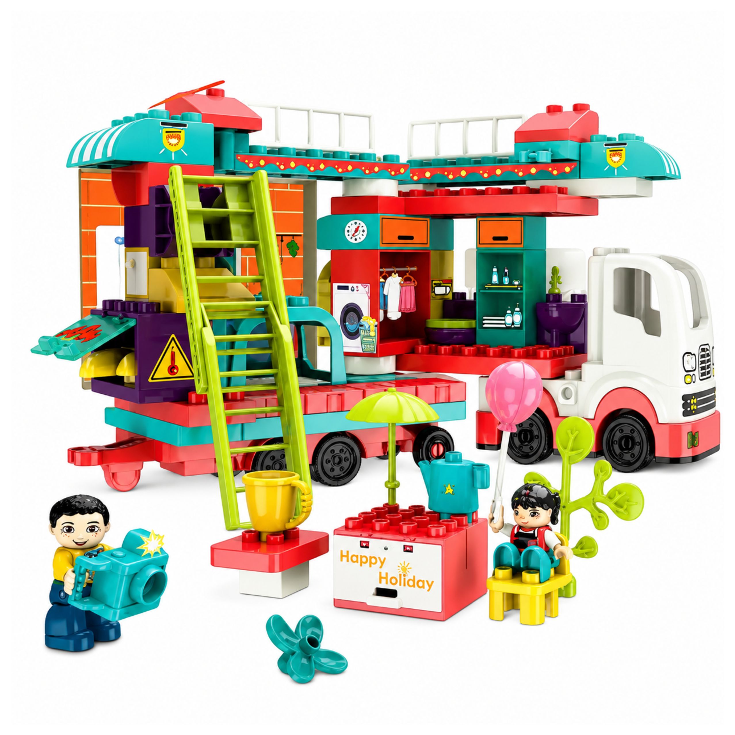 Folding Camper Construction Bricks Figures Lights Sounds 98 Pcs.