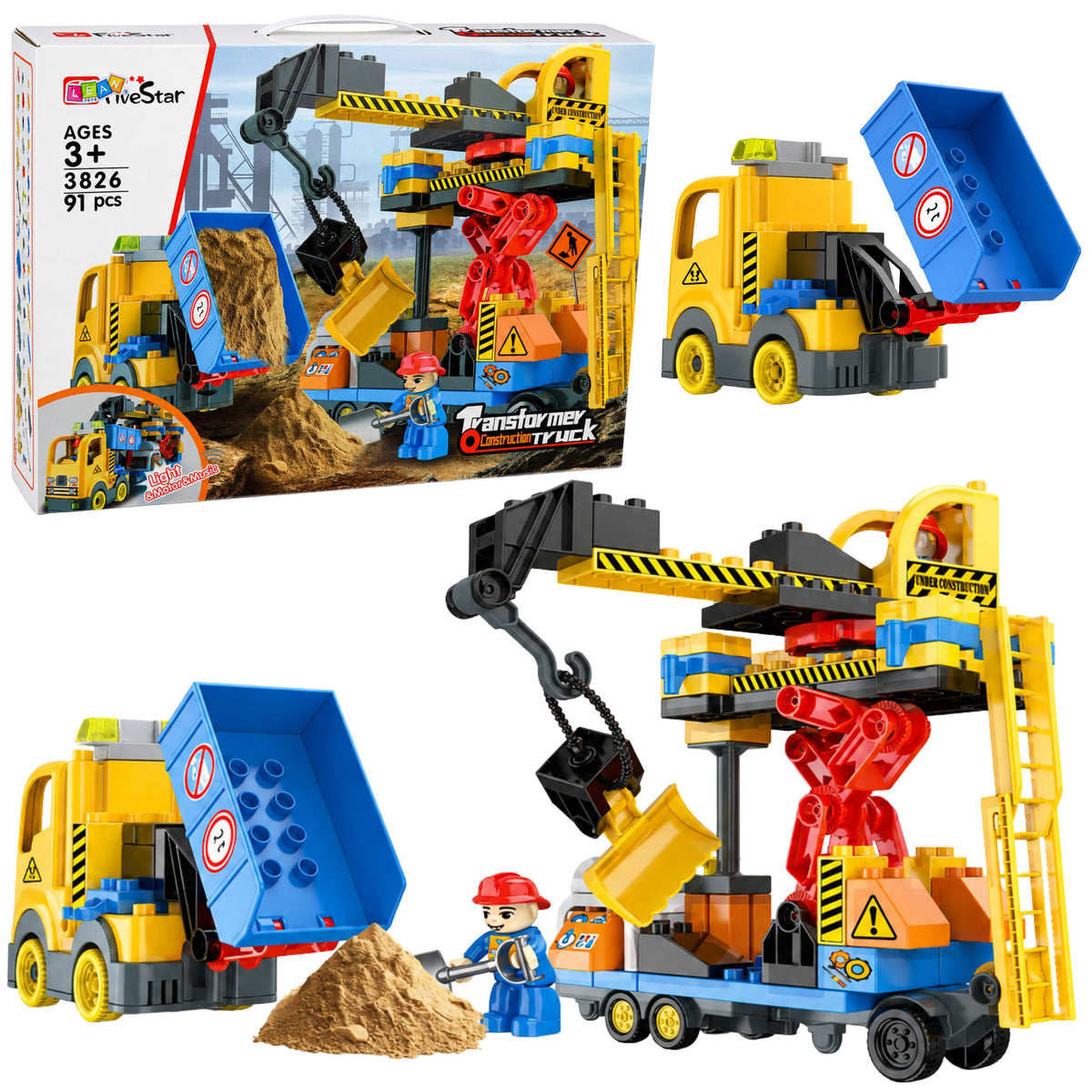 Construction Blocks Building Base Crane Dumper Sounds 91 Pcs.