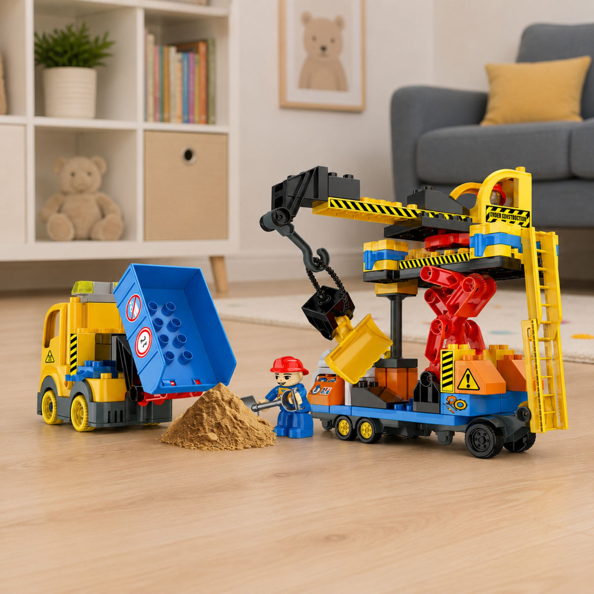 Construction Blocks Building Base Crane Dumper Sounds 91 Pcs.