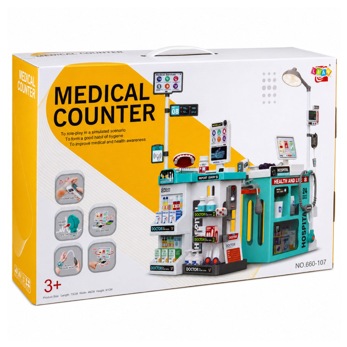 Grote medische set medische tafel dokter verlichting geluiden accessoires 77-delig.