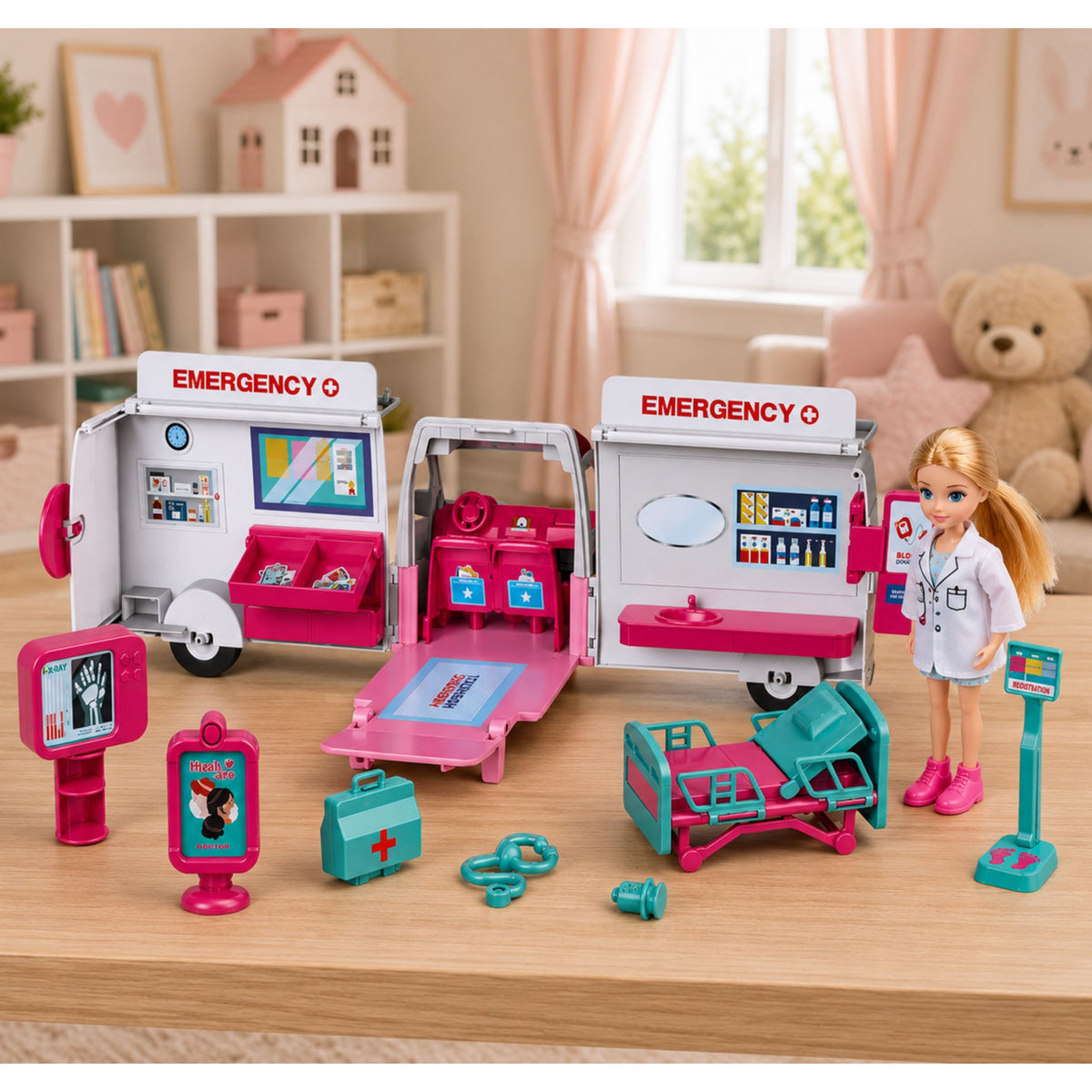 Ambulance pliable pour poupées, accessoires pour Mini poupées d'hôpital, 11 pièces.