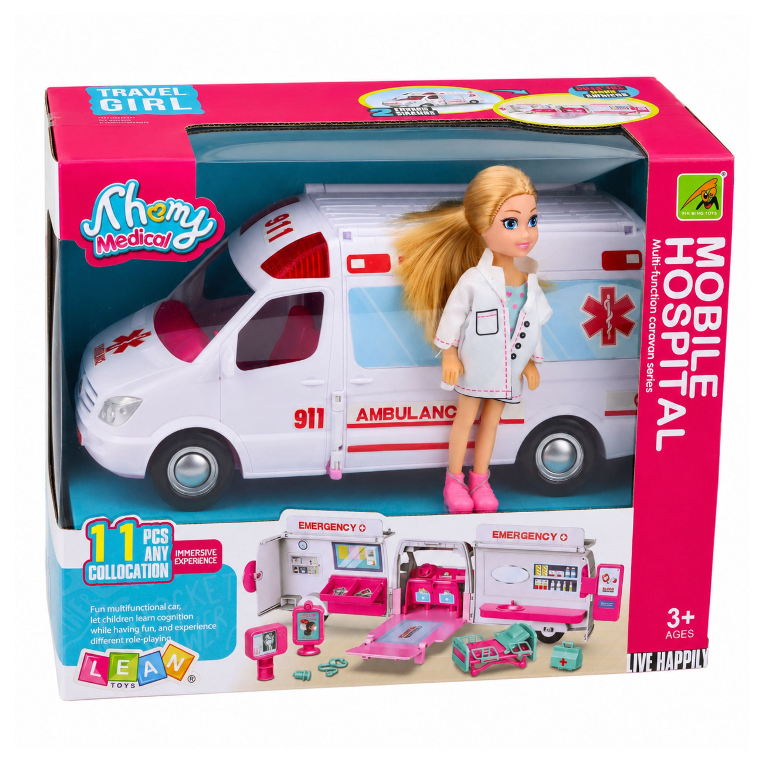 Foldable Ambulance For Dolls Hospital Mini Doll Accessories 11 Pcs.