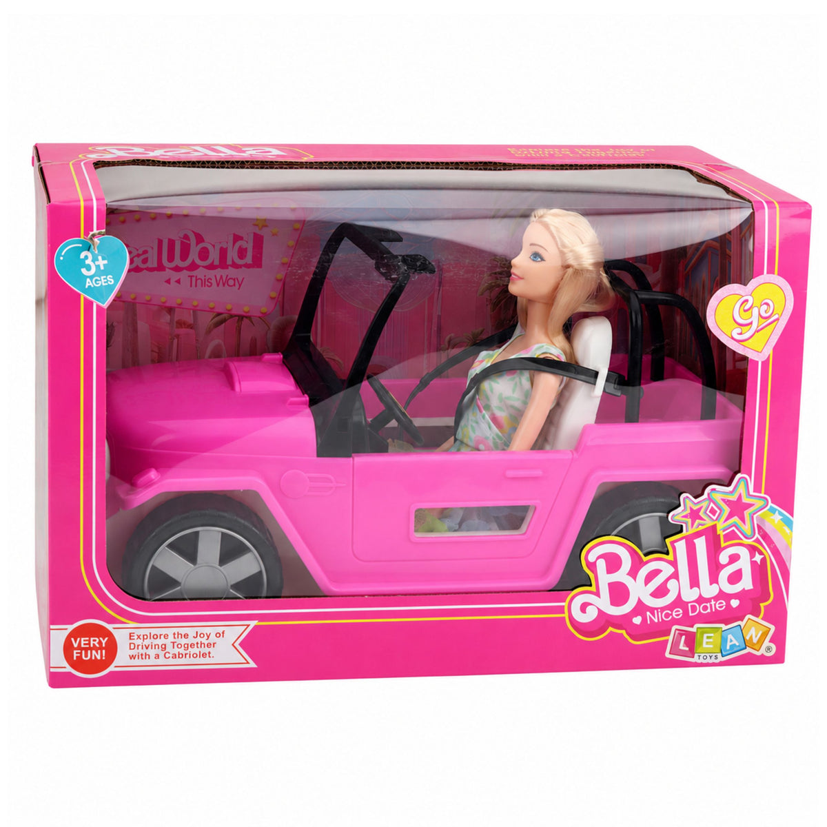 Bella Doll In Colorful Dress Pink Convertible Car Set