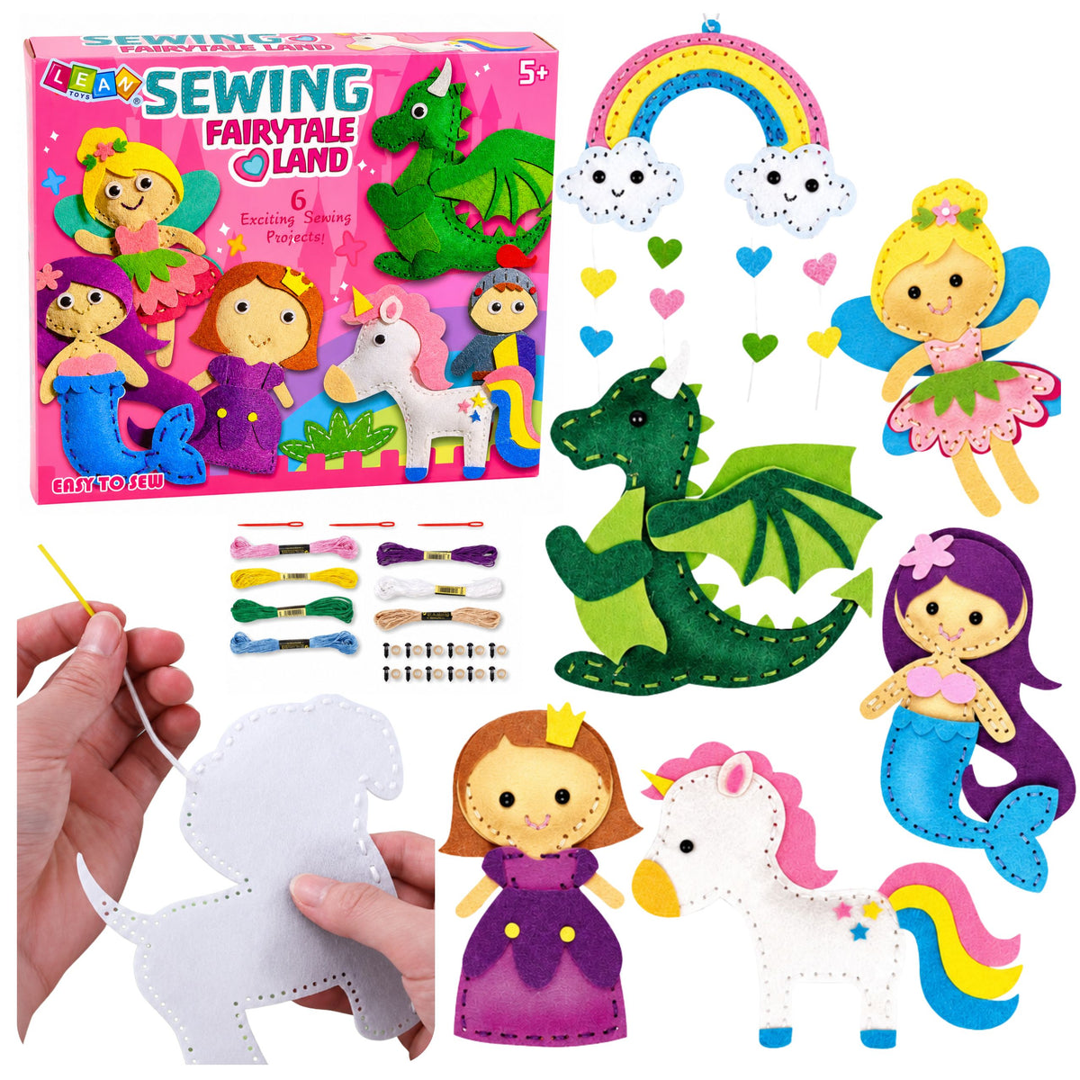 Set creativo di peluche in feltro da cucire Terra delle fiabe fai da te 6 pezzi.