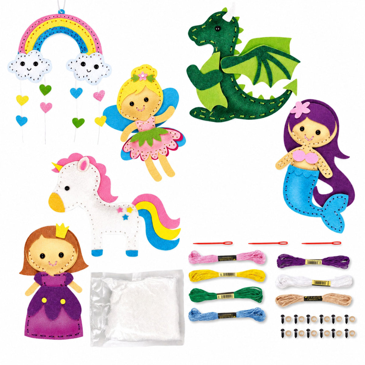 Set creativo di peluche in feltro da cucire Terra delle fiabe fai da te 6 pezzi.