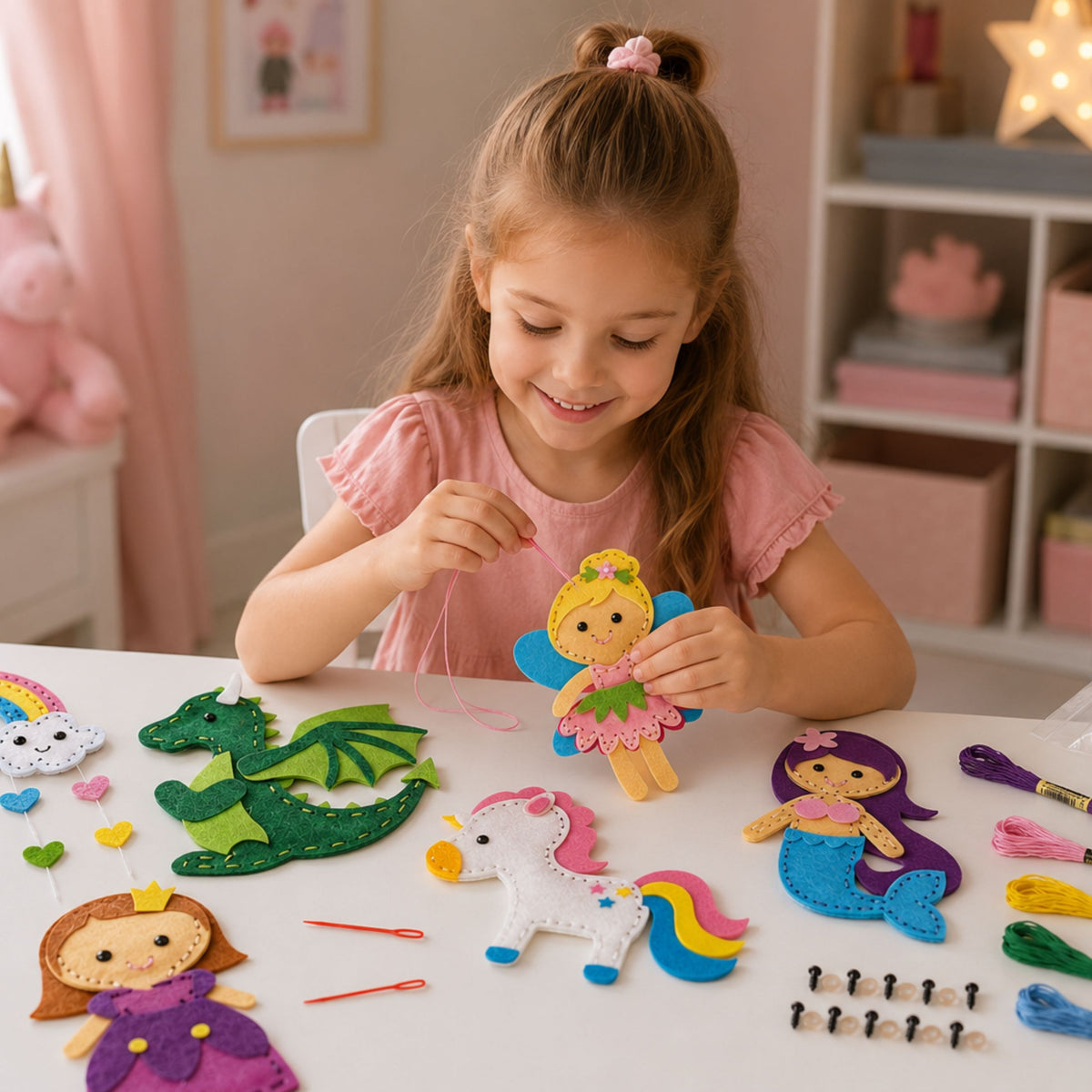 Set creativo di peluche in feltro da cucire Terra delle fiabe fai da te 6 pezzi.