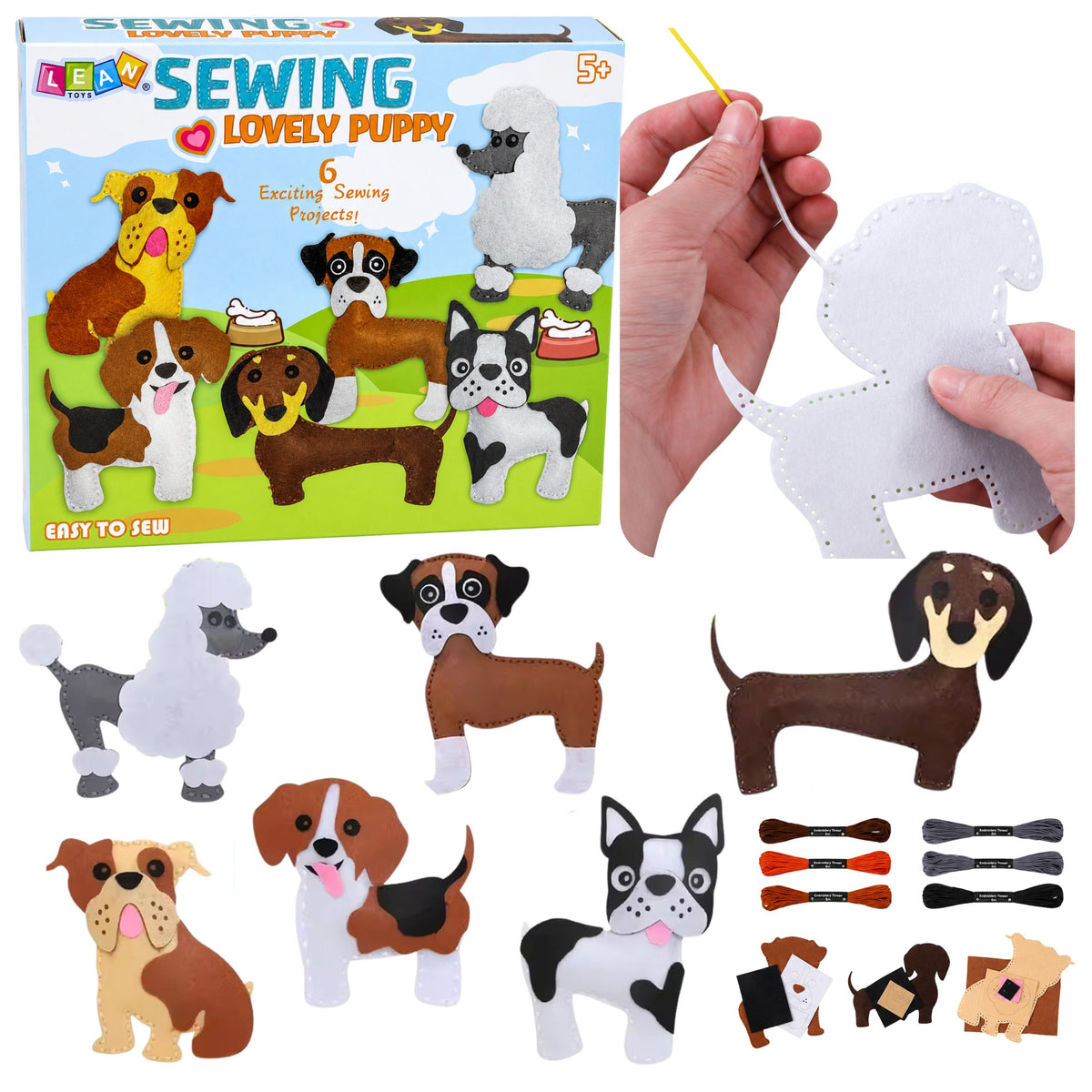 Creative Set Of Stuffed Animals For Sewing Felt Plush Dolls Diy Dogs 6 Pcs.