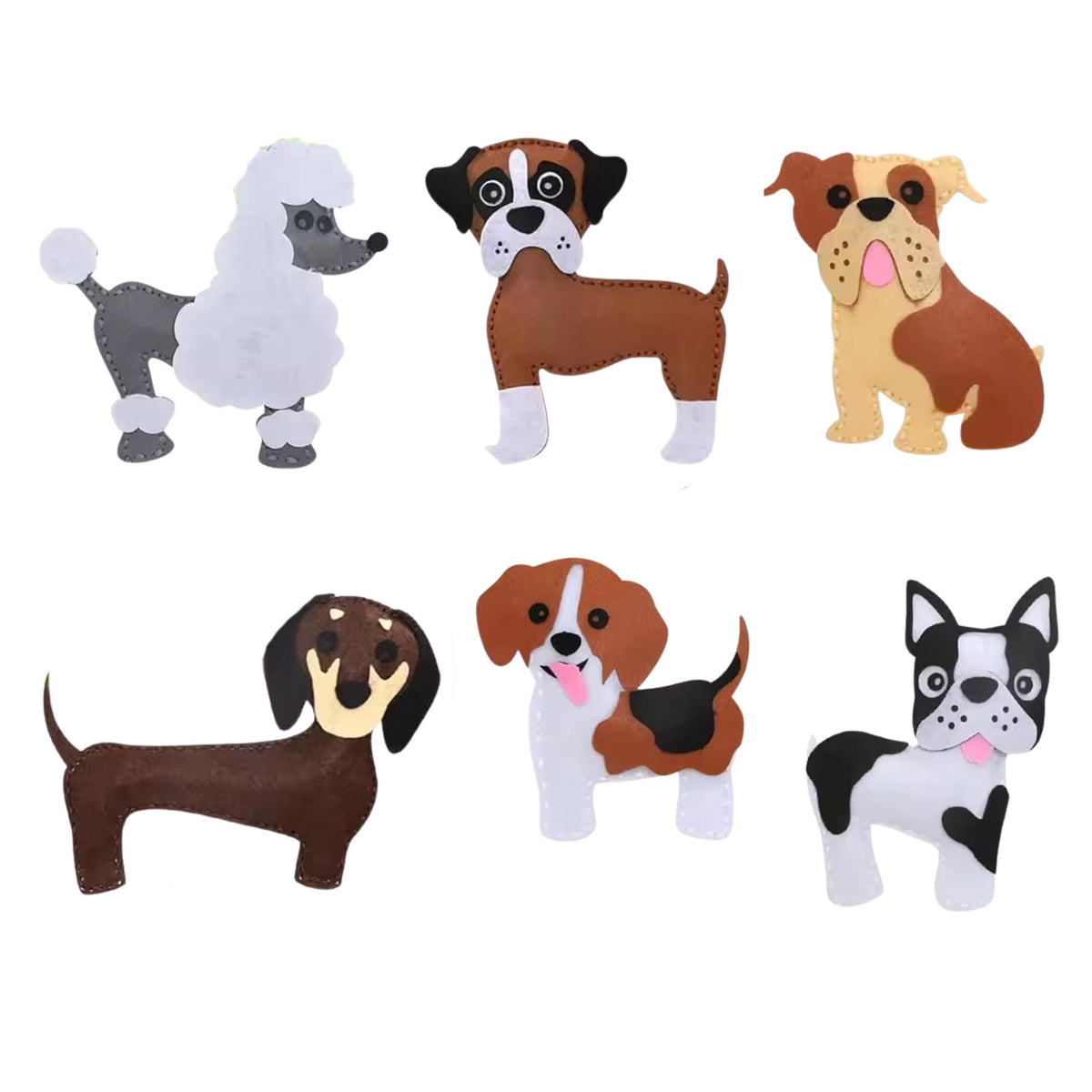 Creative Set Of Stuffed Animals For Sewing Felt Plush Dolls Diy Dogs 6 Pcs.