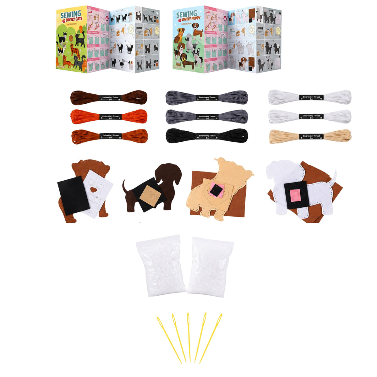 Creative Set Of Stuffed Animals For Sewing Felt Plush Dolls Diy Dogs 6 Pcs.