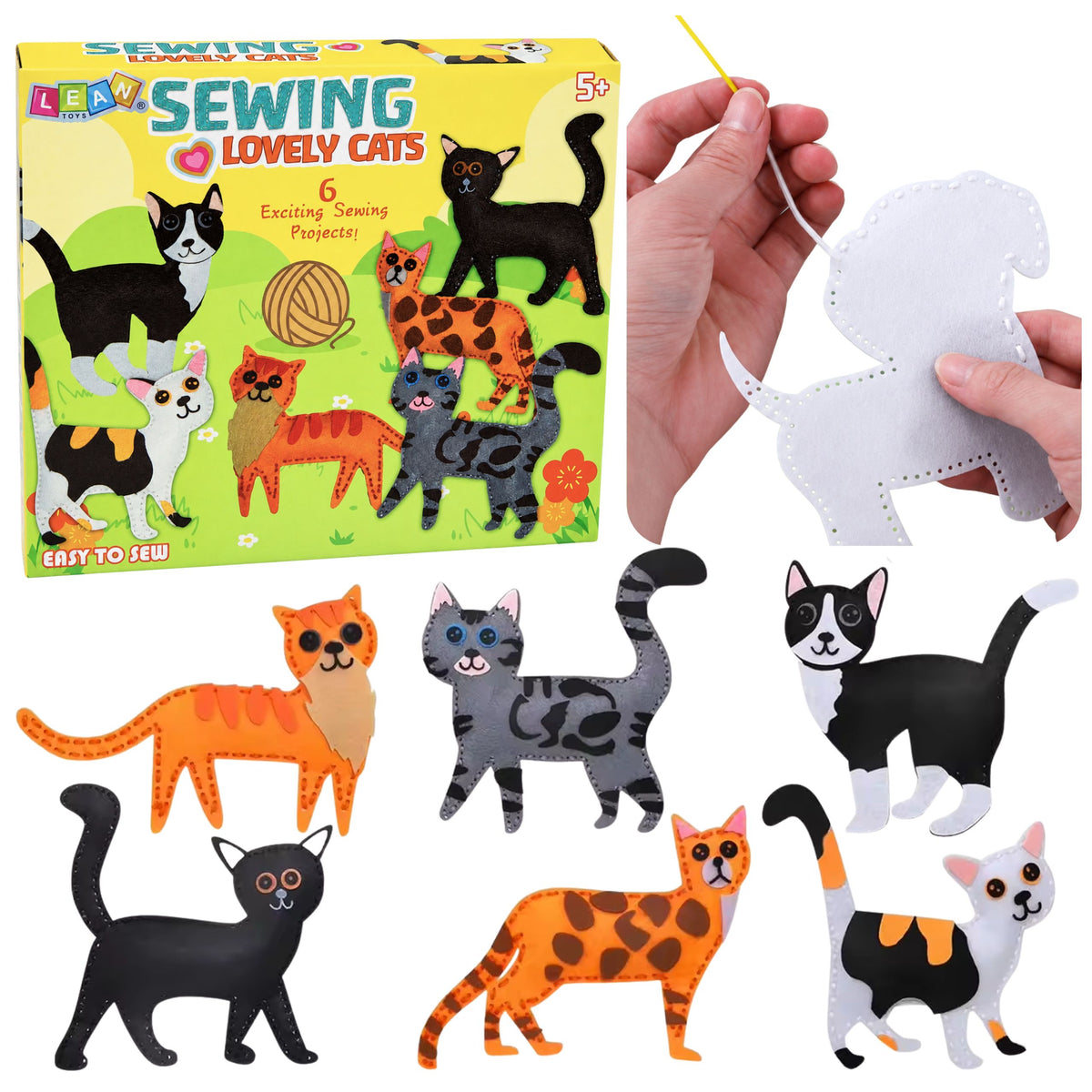 Set creativo di peluche da cucire in feltro di gatti, fai da te, 6 pezzi.