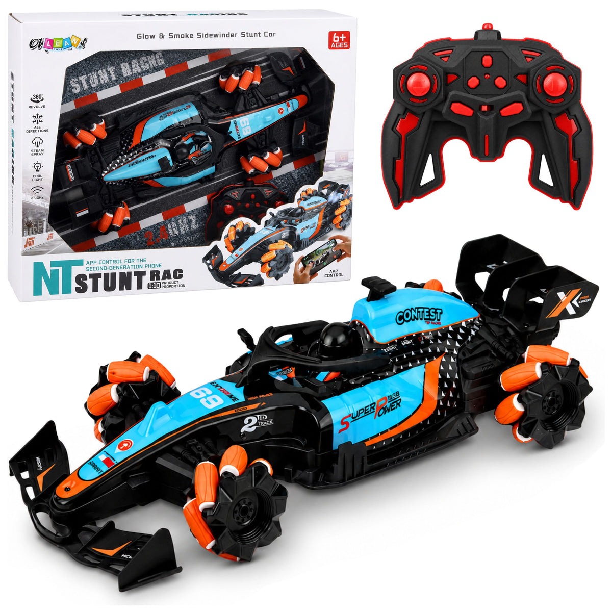 Ferngesteuertes RC-Auto, 360° drehbar, Allrad-Lichter, Rauch, 1:10