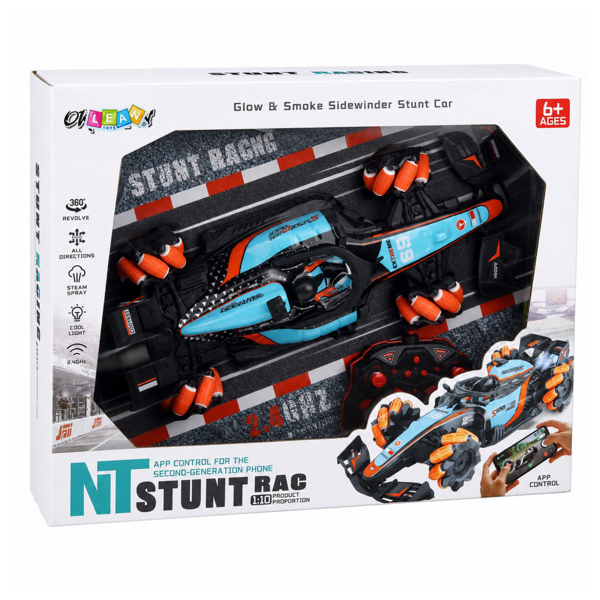 Ferngesteuertes RC-Auto, 360° drehbar, Allrad-Lichter, Rauch, 1:10