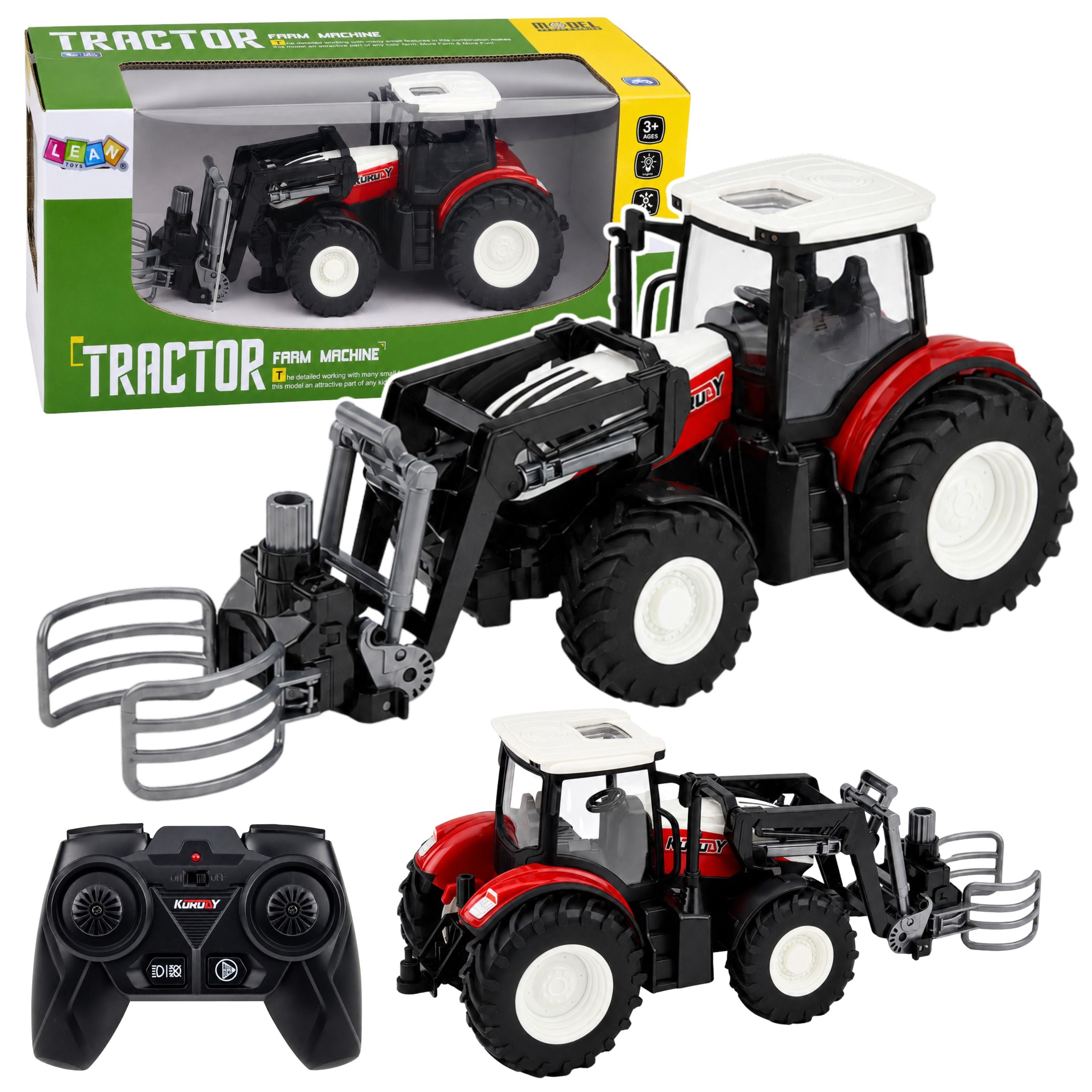 Rc Red Remote Controlled Agricultural Tractor With Bale Gripper 1:24