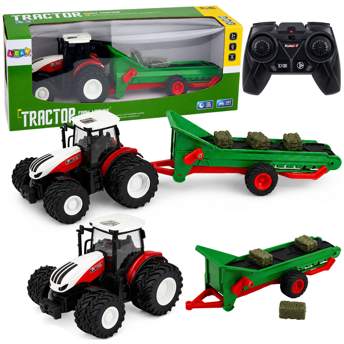 Remote Controlled Agricultural Tractor With Conveyor Belt Rc Bale Lights 1:24
