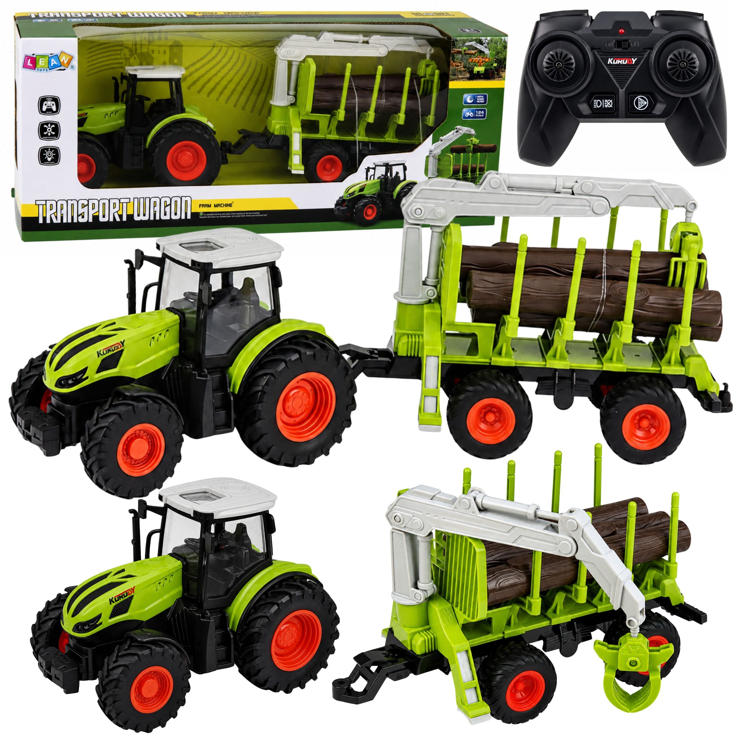 Rc Remote Controlled Tractor With Forest Trailer And Timber Grabber 1:24