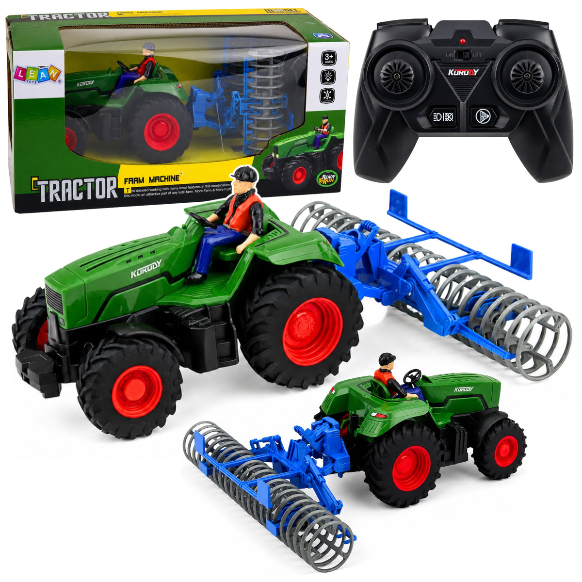 Rc Green Tractor With Roller And Farmer 1:24 Remote Controlled