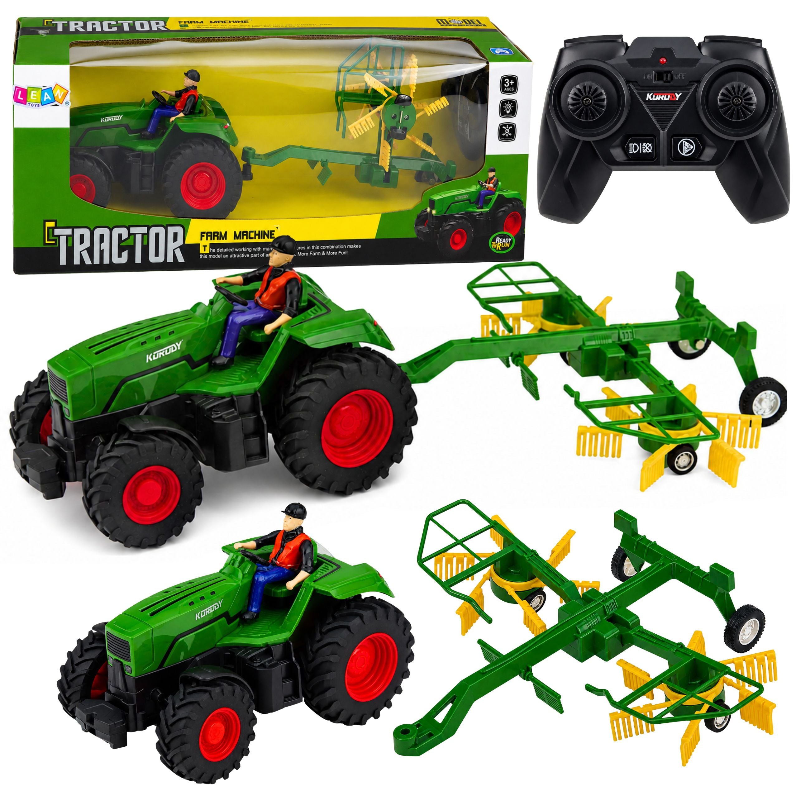 Remote Controlled Farm Tractor With Hay Rake Rc Lights 1:24