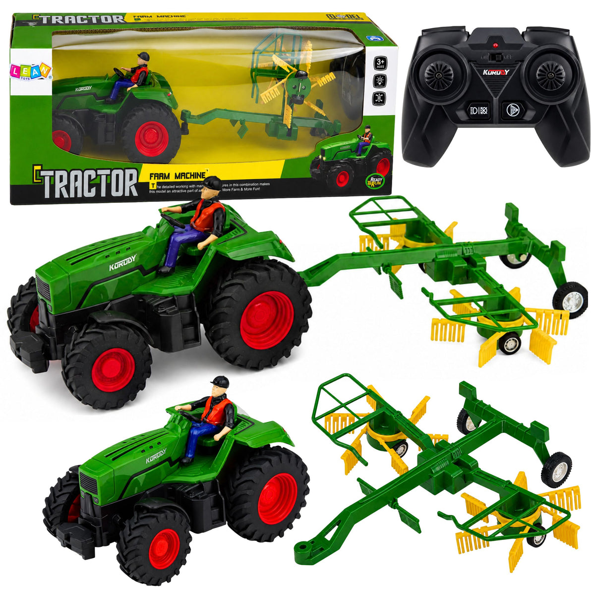Remote Controlled Farm Tractor With Hay Rake Rc Lights 1:24