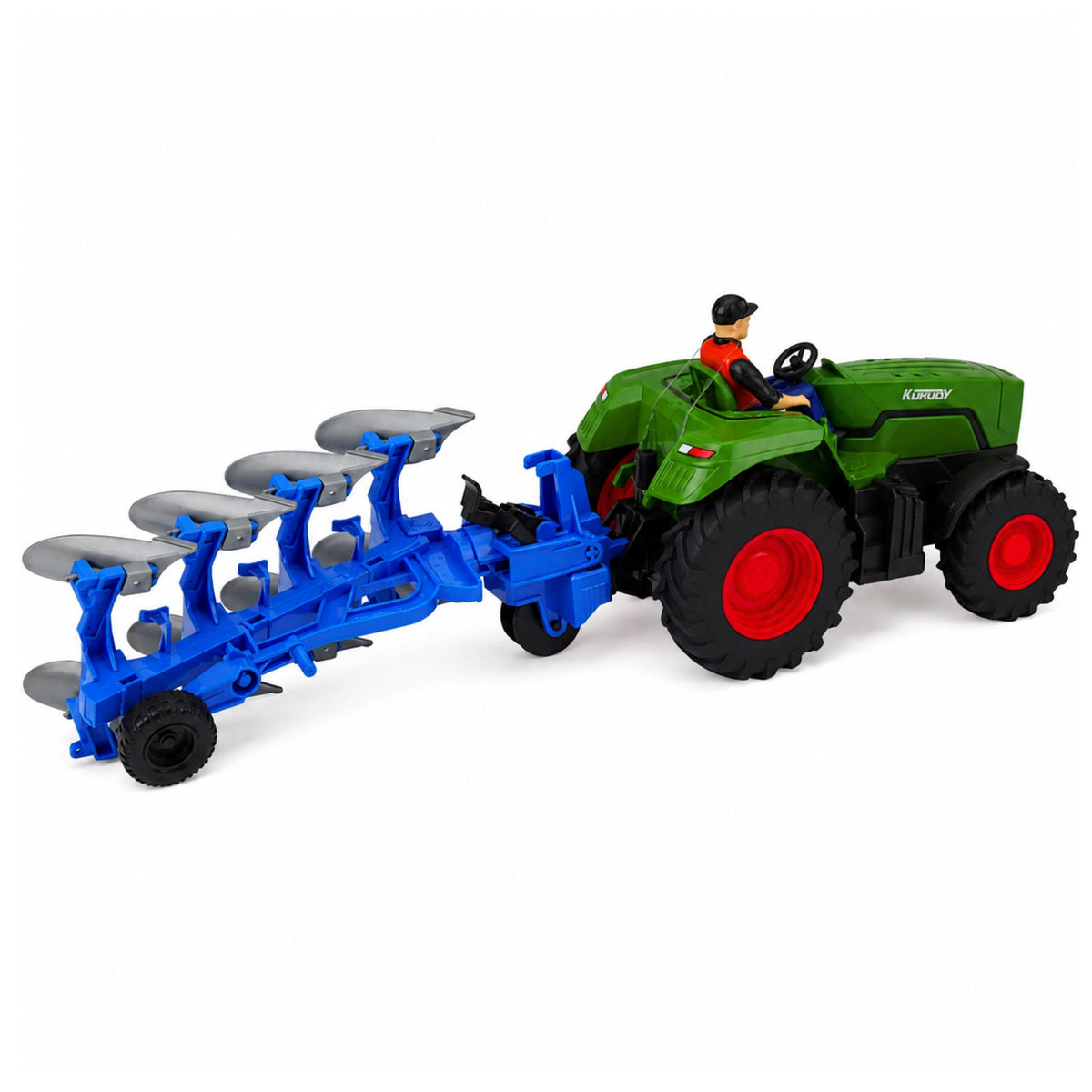 Rc-tractor met ploeg en boer op afstand bestuurbare verlichting Groen 1:24