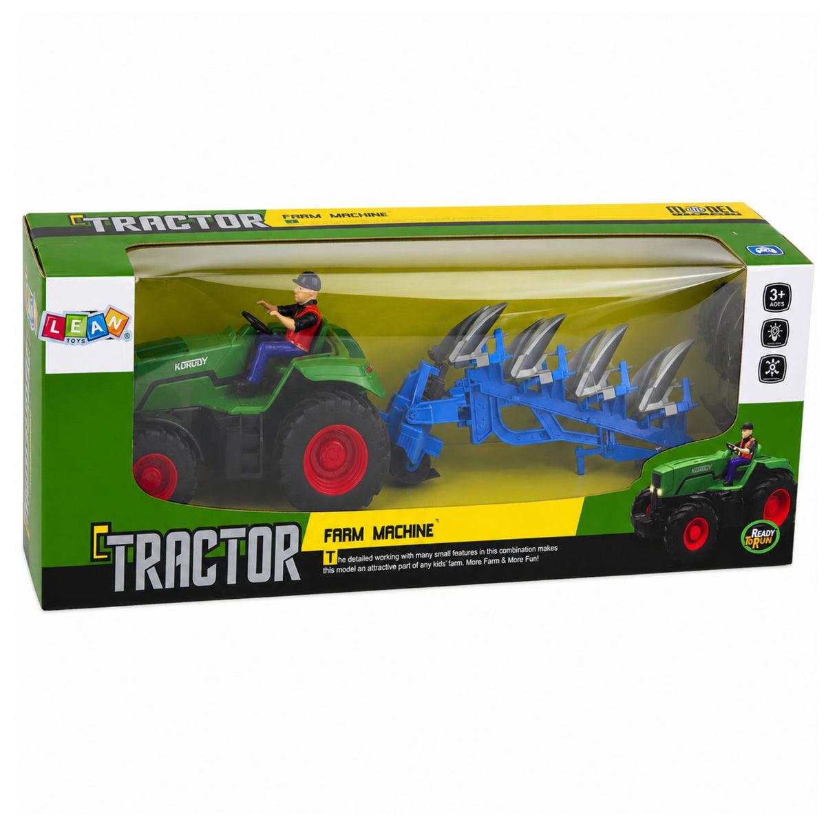 Rc-tractor met ploeg en boer op afstand bestuurbare verlichting Groen 1:24