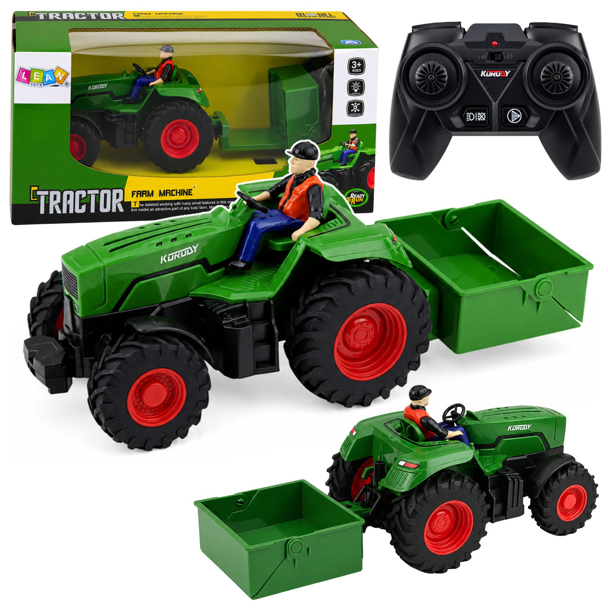 Remote Controlled Rc Agricultural Tractor With Box Trailer Farmer 1:24