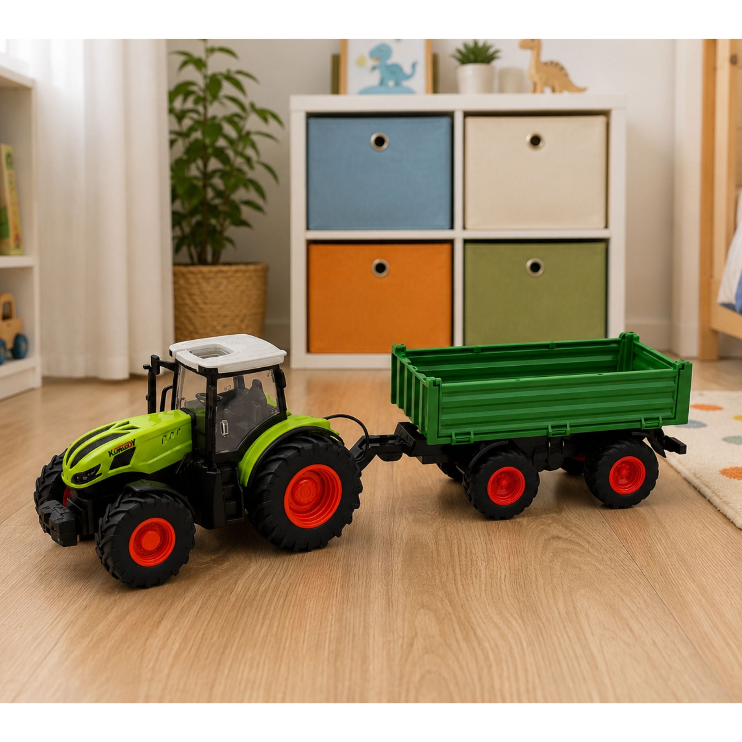 Remote Controlled Rc Agricultural Tractor With Tipper Trailer Green 1:24