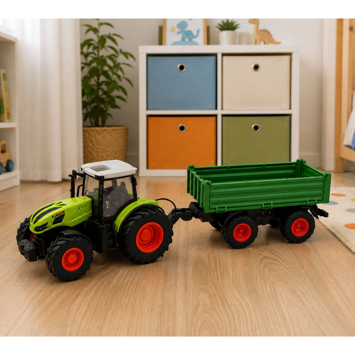 Remote Controlled Rc Agricultural Tractor With Tipper Trailer Green 1:24