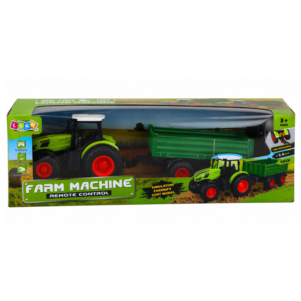Remote Controlled Rc Agricultural Tractor With Tipper Trailer Green 1:24