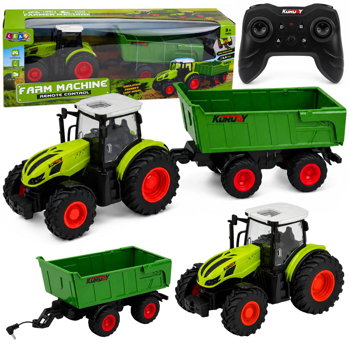 Remote Controlled Rc Agricultural Tractor With Tipper Trailer And Lights 1:24