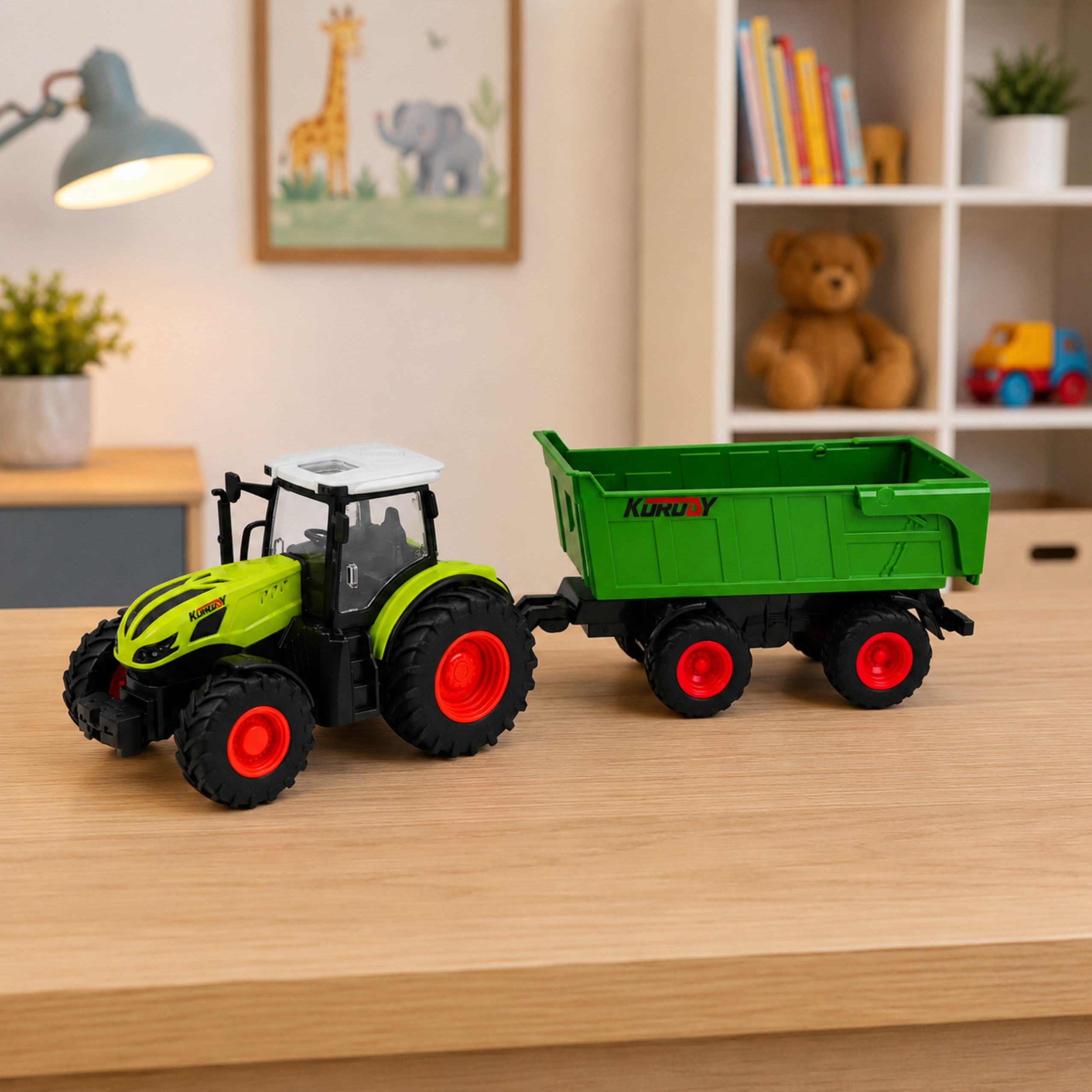 Remote Controlled Rc Agricultural Tractor With Tipper Trailer And Lights 1:24