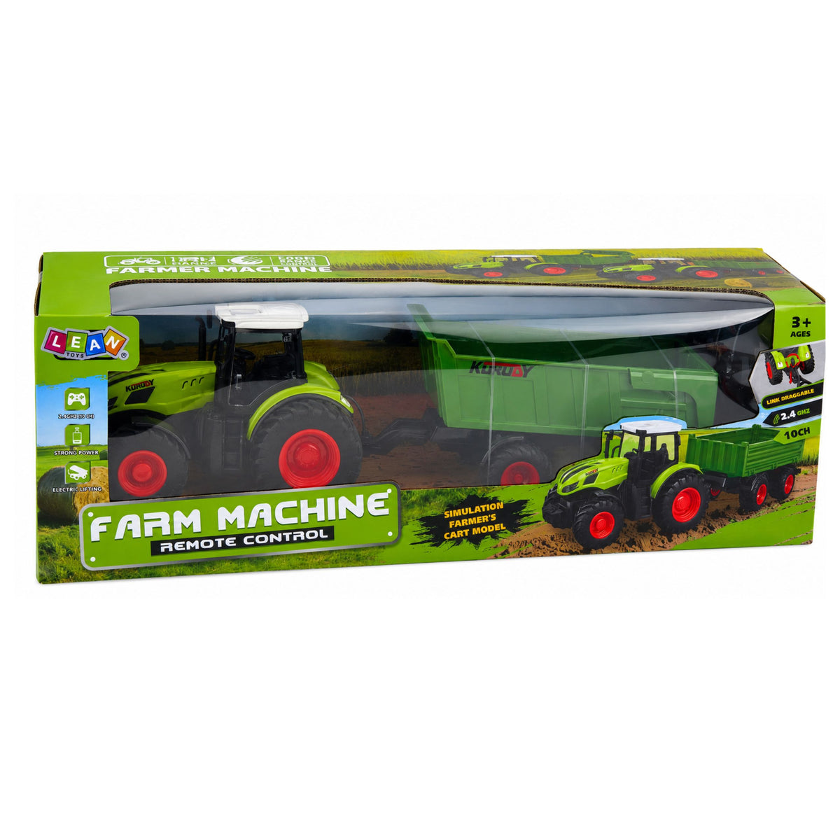 Remote Controlled Rc Agricultural Tractor With Tipper Trailer And Lights 1:24