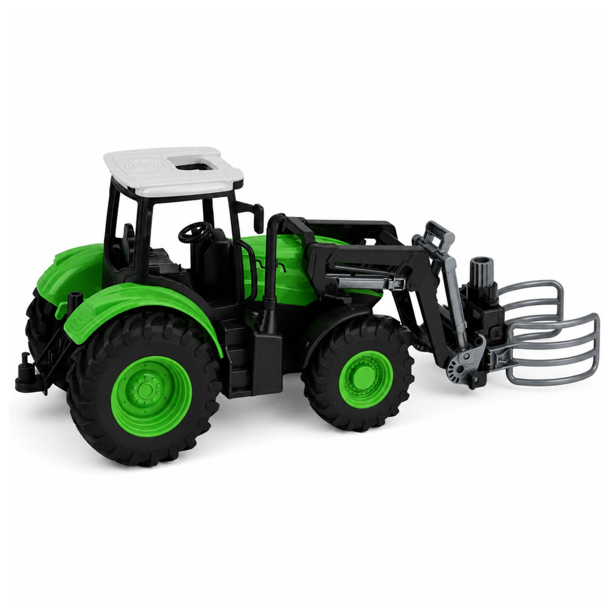 Rc traktor s uchopovačem balíků dálkově ovládaná světla zelená 1:24