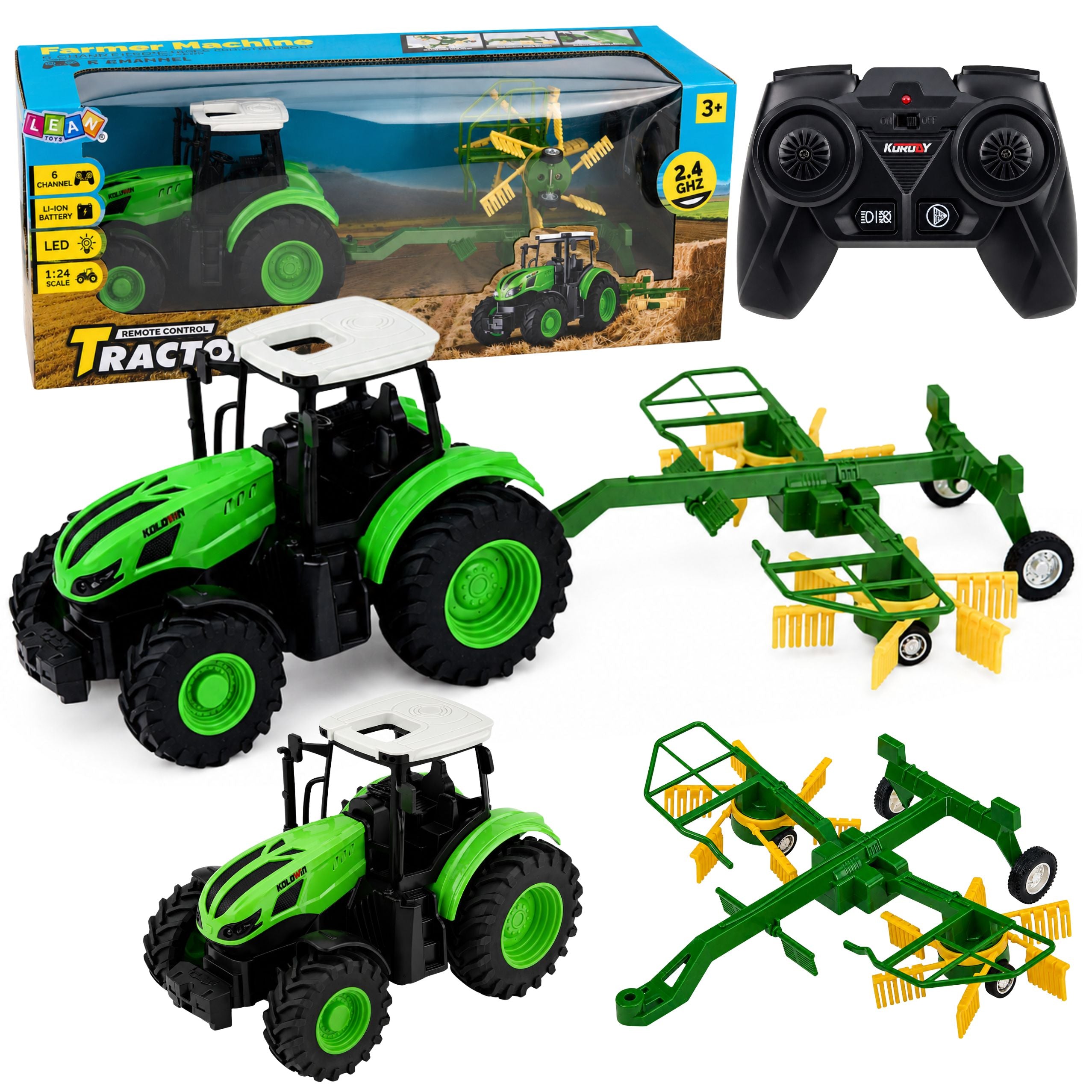 Remote Controlled Farm Tractor With Rake Rc Lights 1:24