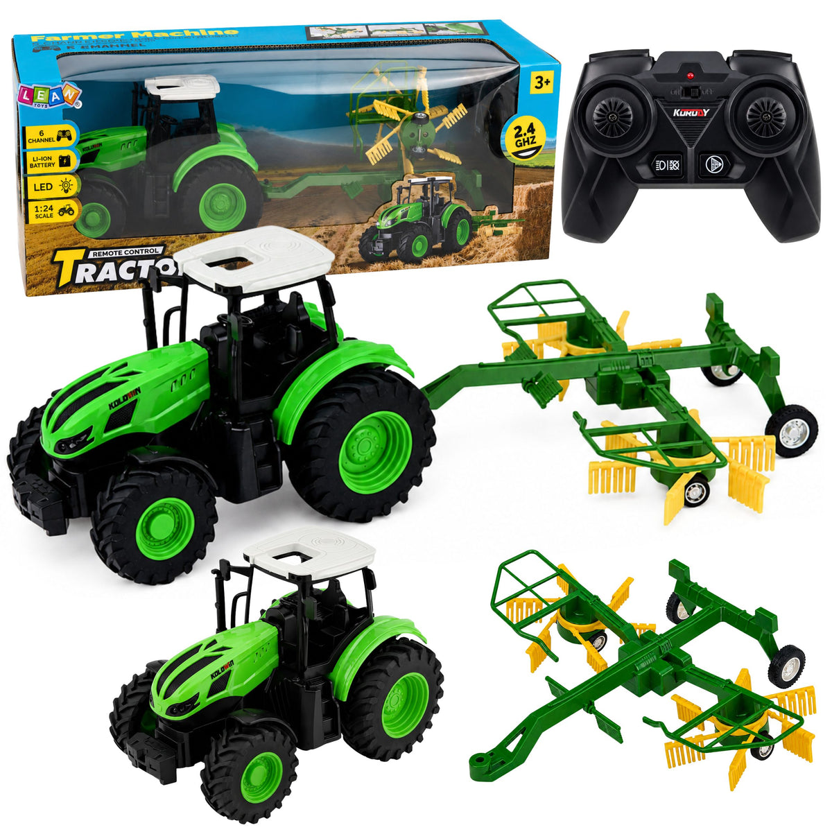 Remote Controlled Farm Tractor With Rake Rc Lights 1:24