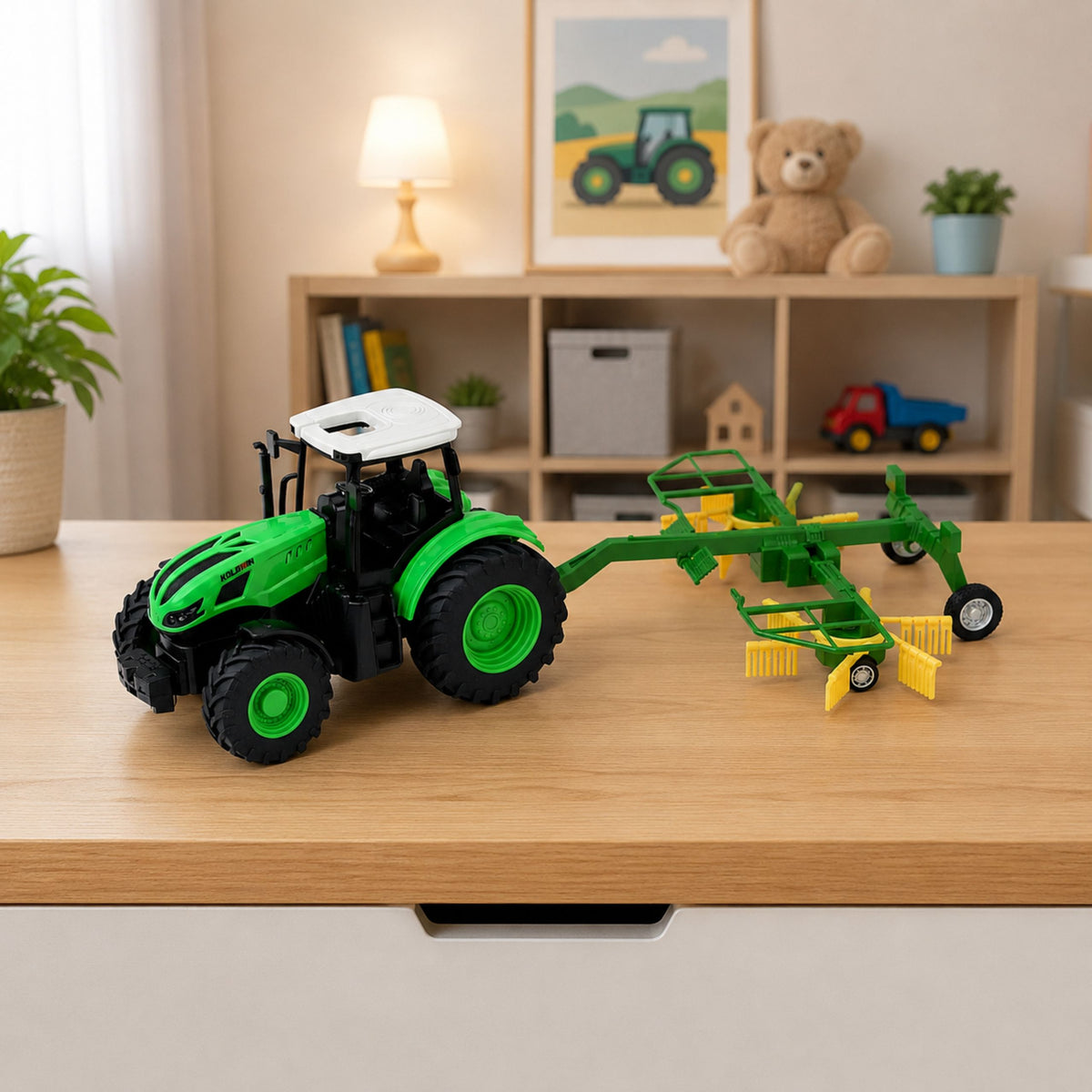 Remote Controlled Farm Tractor With Rake Rc Lights 1:24