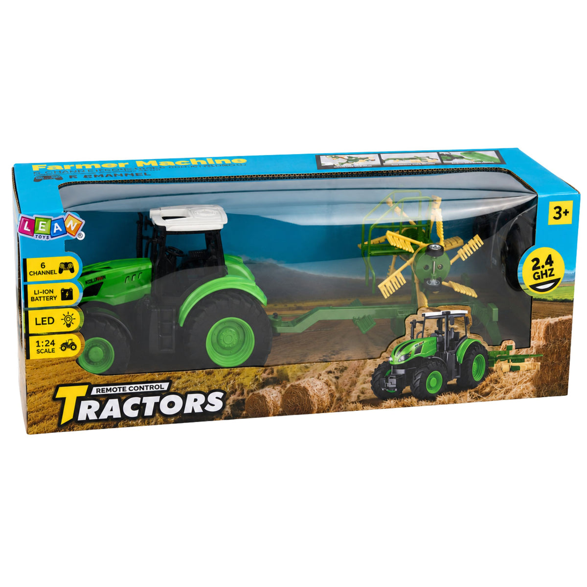 Remote Controlled Farm Tractor With Rake Rc Lights 1:24