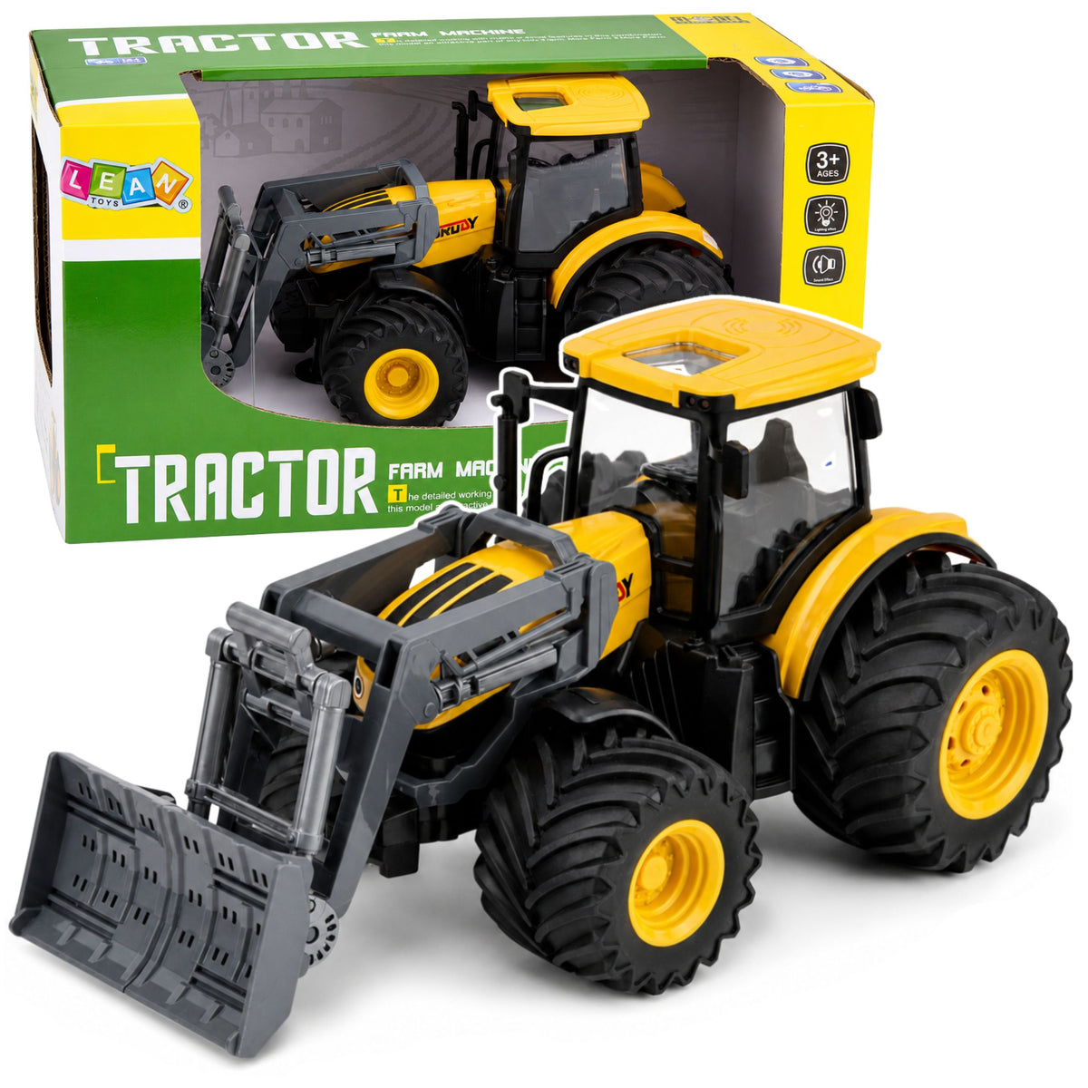 Agricultural Farm Tractor With Bulldozer Lights Sounds Yellow 1:24