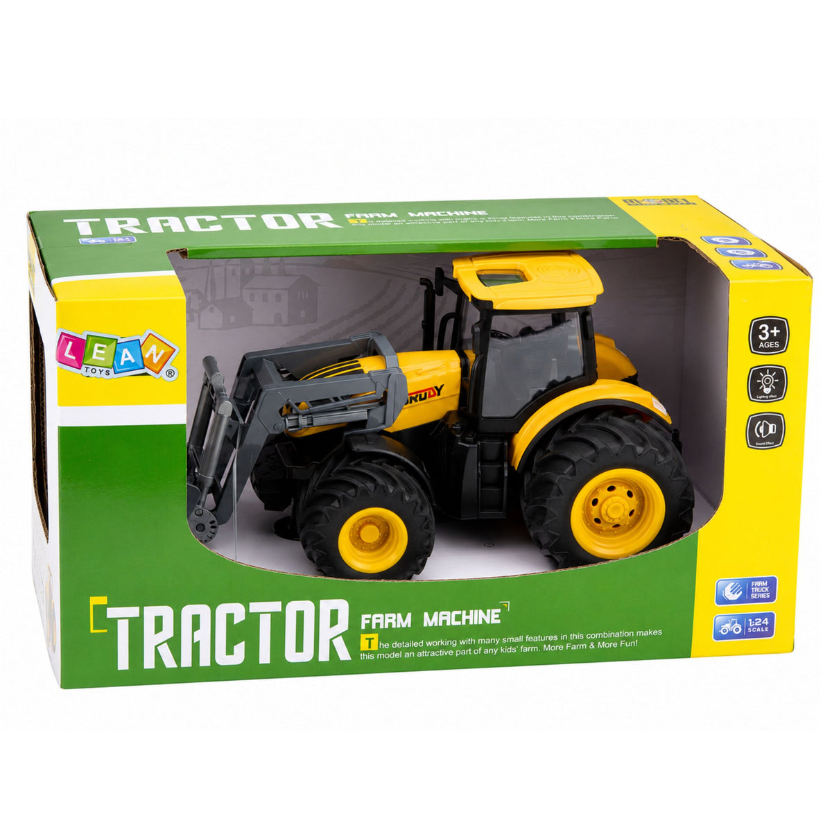 Agricultural Farm Tractor With Bulldozer Lights Sounds Yellow 1:24
