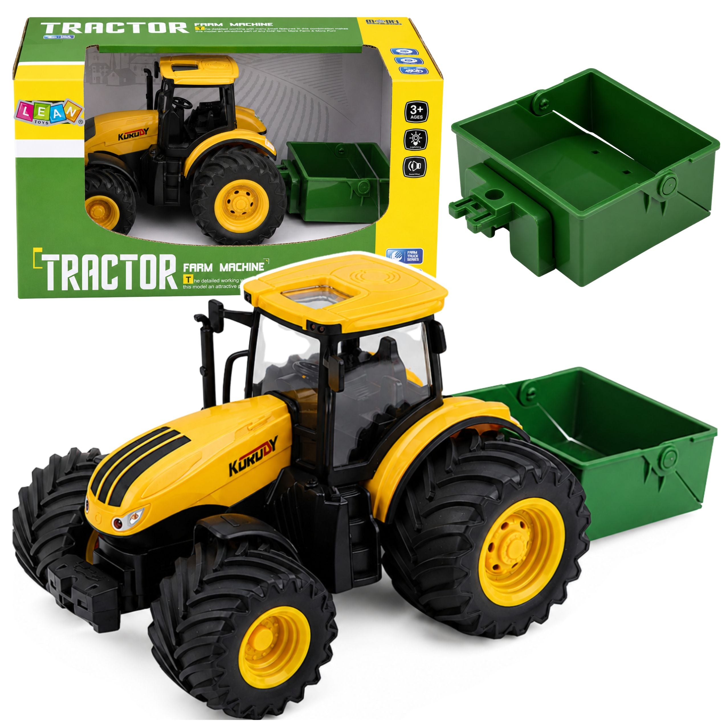 Agricultural Farm Tractor With Fertilizer Spreader Lights Sound Yellow 1:24