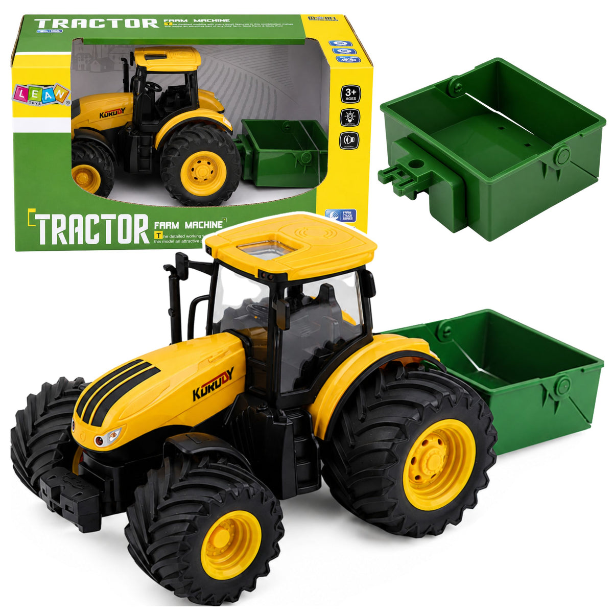 Agricultural Farm Tractor With Fertilizer Spreader Lights Sound Yellow 1:24