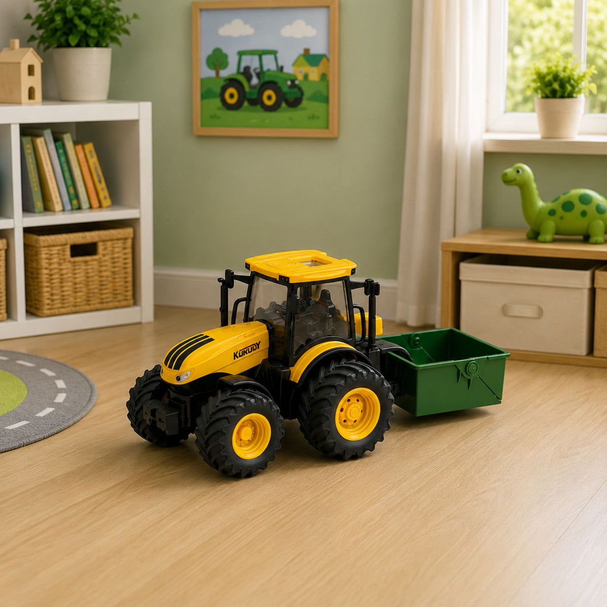 Agricultural Farm Tractor With Fertilizer Spreader Lights Sound Yellow 1:24