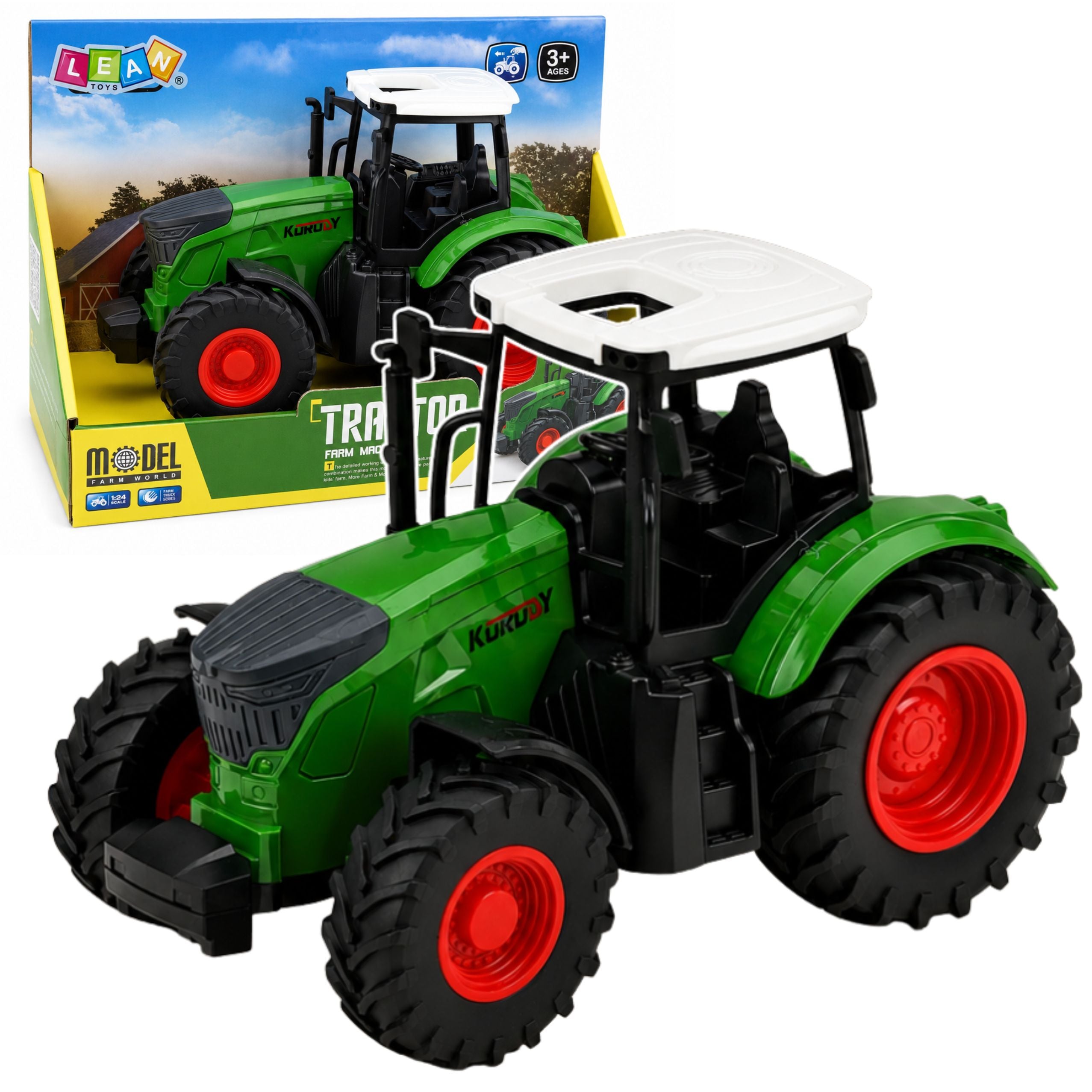 Agricultural Tractor Farm Farm Rubber Wheels White Green 1:24
