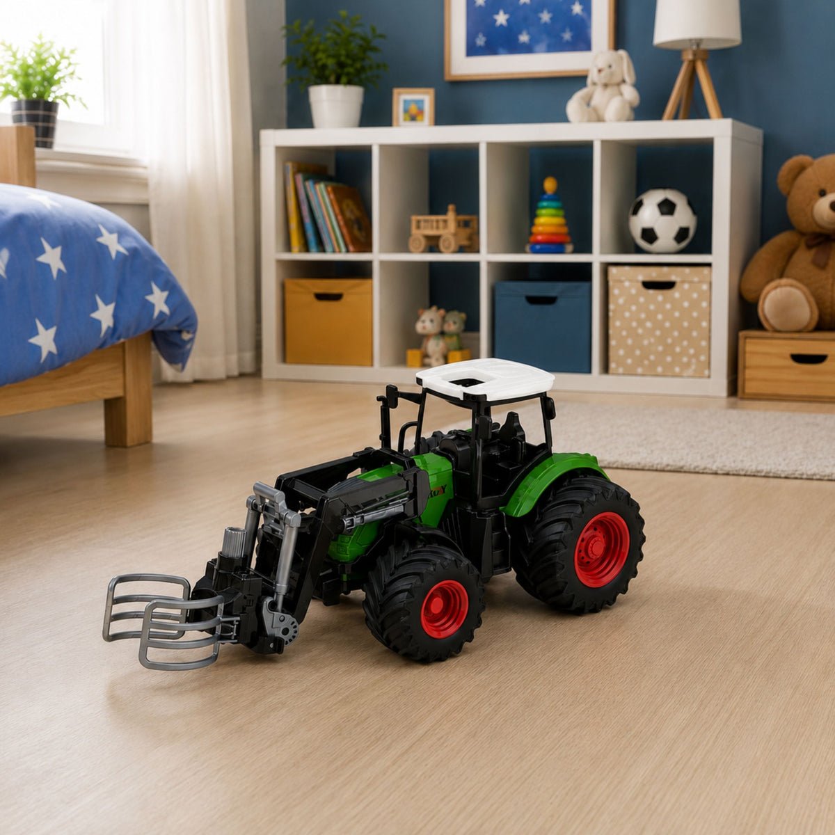 Agricultural Farm Tractor With Bale Grabber Rubber Wheels Green 1:24