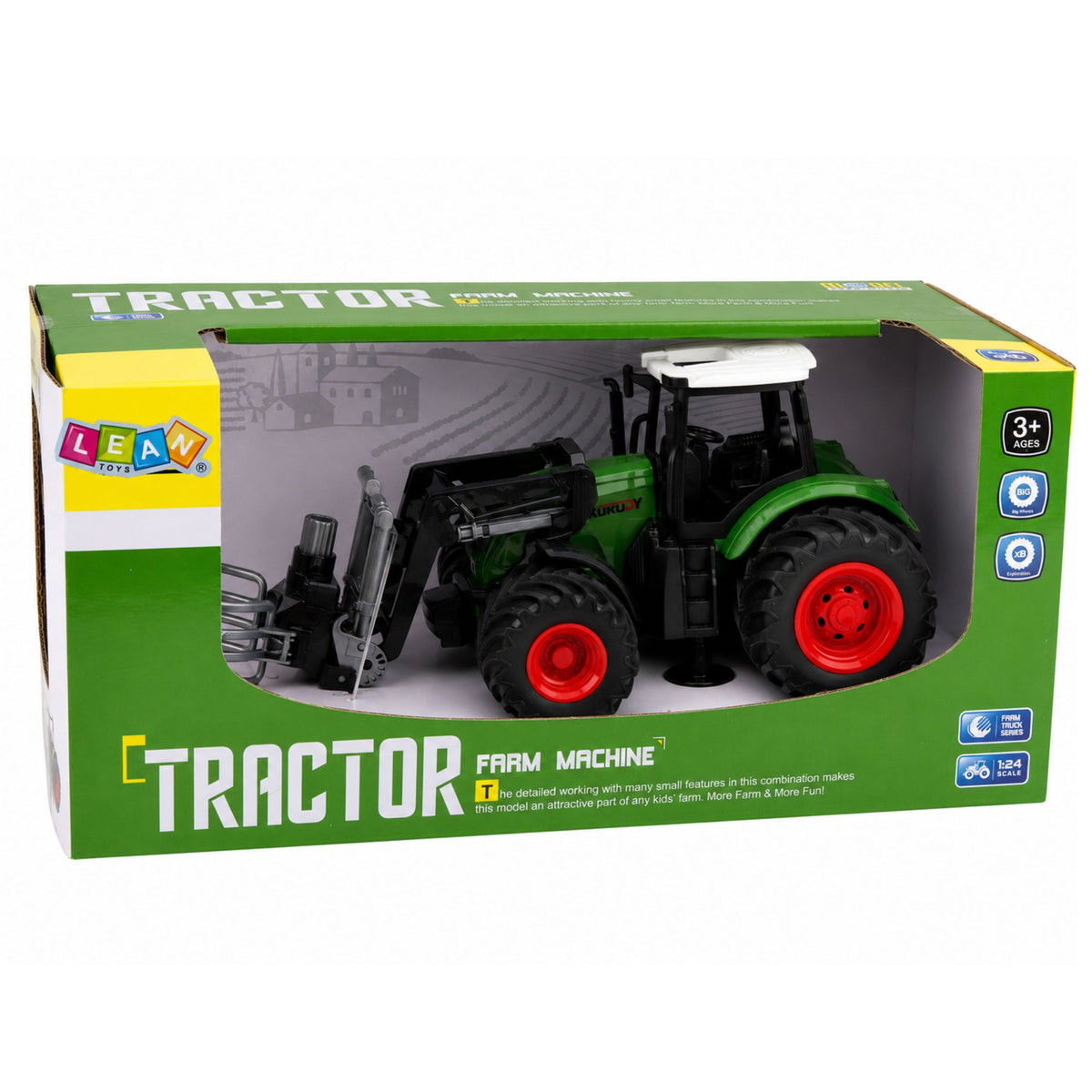 Agricultural Farm Tractor With Bale Grabber Rubber Wheels Green 1:24